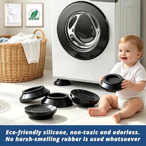 Anti Vibration Pads for Washing Machine with Powerful Sucker, Anti Vibration Pads Vibration Absorber,Washer and Dryer Stand,Stops Washer Dryer Prevents Noise, Washing Machine Stand |Black,8pcs| - Image 4