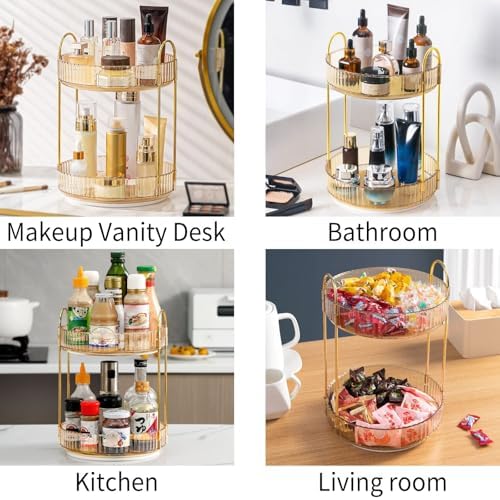 360 Rotating Makeup Organizer for Vanity, Bathroom Countertop Spinning Perfume Organizer, High-Capacity Cosmetic and Skincare Dresser Make Up Holder Rack (2 Tiers, Yellow) - Image 6
