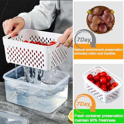 Fruit Storage Containers for Fridge with vent holes and handle，Airtight Food Storage Containers Keep Fruits, Vegetables, Berry, Meat Fresh longer,BPA-free Fridge Storage Container with Lid (3 Pack) - Image 6