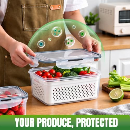 Plastic Fruit Storage Containers for Fridge,4 Pack Airtight Produce Keeper - Image 5
