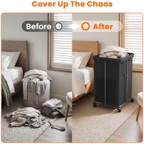 2 Pack Laundry Hamper with Wheels, 150L Rolling Laundry Basket Bag Handles - Image 4