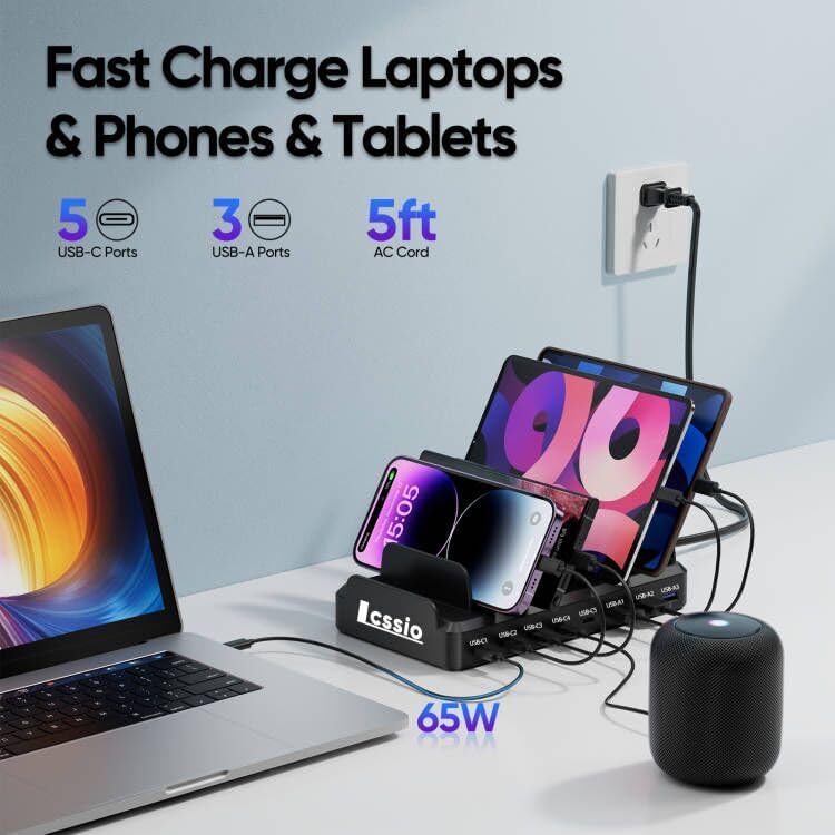 Lcssio 300W Charging Station for Multiple Devices, 8 Port Fast Charger - Image 2