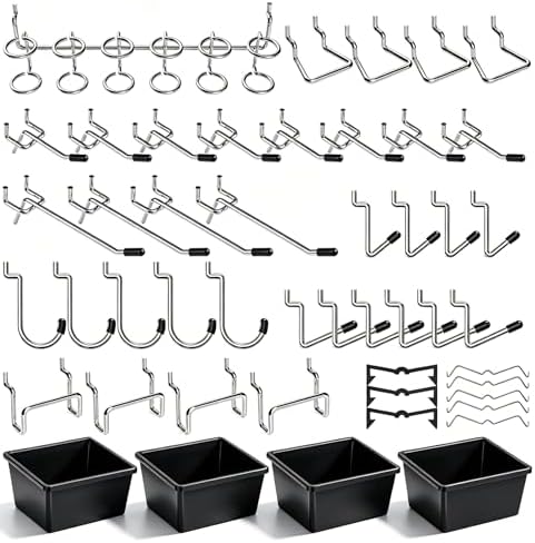 Pegboard Hooks with Bins, Peg Locks, for Organizing Various Tools, 117 PCS, 60 of Which are Locks by FRIMOONY