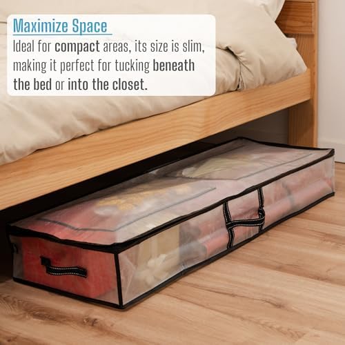 VENO Clear Wrapping Paper Organizer Storage Box for Christmas Gift Bags and Holiday Accessories, Underbed Storage Container with Interior Pockets, 40 Inches Long Fits 24 Rolls - Image 5