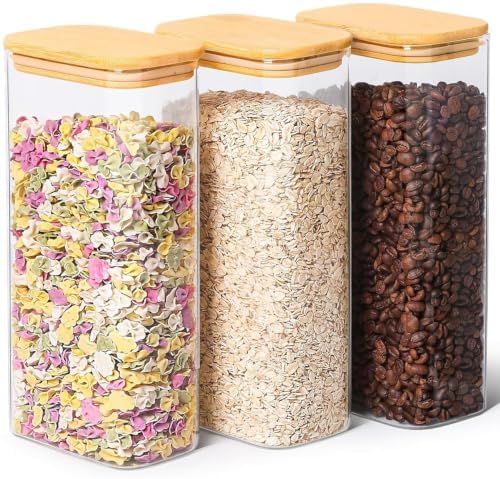ComSaf Glass Storage Containers with Lids 2 Qt, Set of 3 Cereal Containers by ComSaf