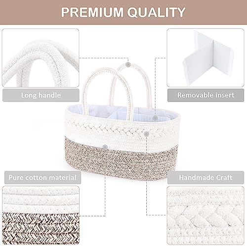 ABenkle Diaper Caddy Organizer, Boho Rustic Cotton Rope Nursery Baby Basket, Changing Table Organizer for Baby Diaper Storage and Baby Shower - Image 4