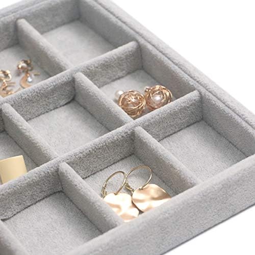 DIOMMELL Set of 4 Stackable Velvet Jewelry Trays Organizer, Jewelry Display Storage Box Showcase Holder Dresser Drawer Organizer for Earring Necklace Bracelet Ring Accessary, Grey - Image 6