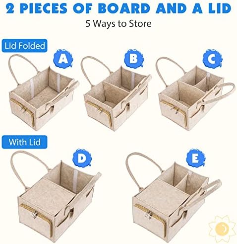 Maliton Felt Diaper Caddy Organizer with Lid - Large, Khaki - Image 3