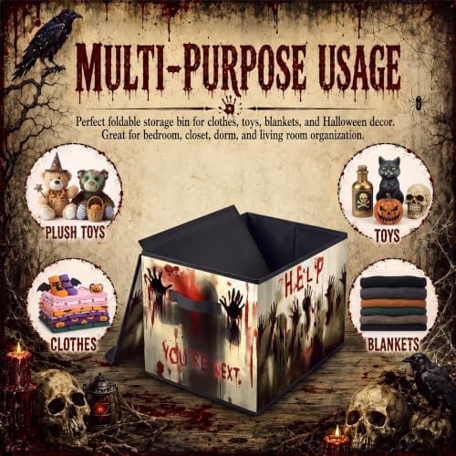 Briwooody Bloody Horror Halloween Storage Bin with Lid and Carrying Handle - Image 5