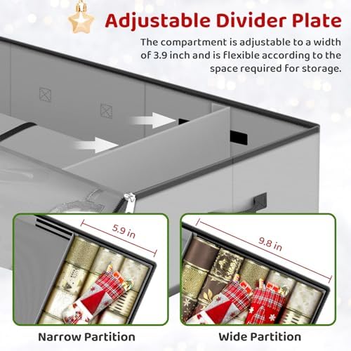 BlessedSeason Wrapping Paper Storage Organizer for 40 Inch Christmas Gifts Wrapping Paper, 2 Visible Supplies Pockets for Holiday Accessories, Christmas Decoration Storage Containers, Grey - Image 3