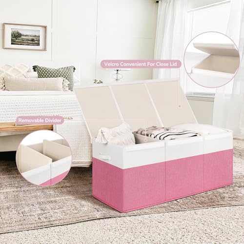 INDRESSME 185L Toy Storage Box, Pink & White, 39"x17"x17" - Image 4