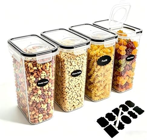 4pcs 4L Airtight Plastic Canisters, Kitchen Pantry Dry Food Storage by stusgo