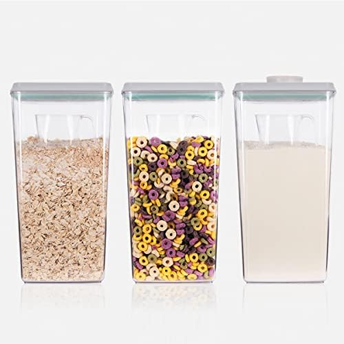 Ankou Airtight Pop Cereal Container, 3300ml Each Large Cereal Containers with Scoops Food Storage Canister Dispenser Perfect For Cereal Flour Spaghetti Rice Kitchen Organizing 3.5qt by ANKOU