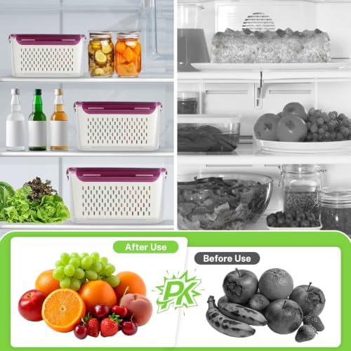 4Pack Fruit Storage Container for Fridge with Colander and Vent - Purple - Image 5