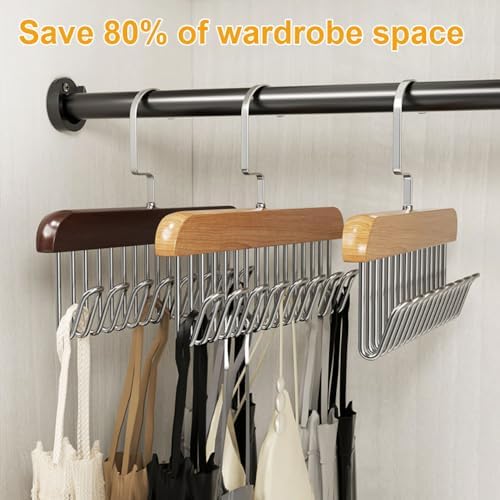 Belt Hanger 3 Pack with 24 Hooks, Sturdy Wooden Non-Slip Belt Holder, Space Saving Closet Organizer, Rotating Display Rack for Bra, Hat, Tank Tops - Image 3