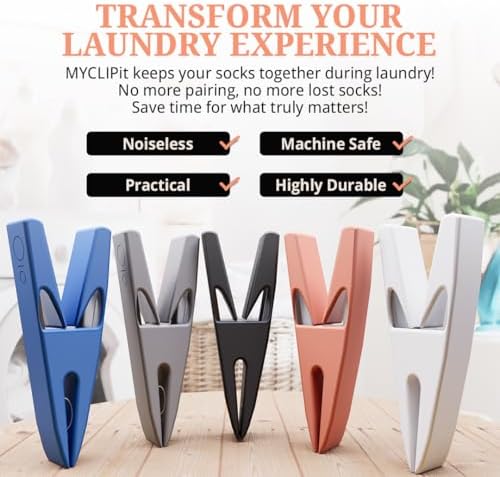 MYCLIPit Sock Clips – Keeps Socks Together During Laundry – Stainless Steel Laundry Clips with Rubber Guard – Keeps Socks Paired, No More Lost Socks, Saves Time – Black & White, 24ct - Image 2