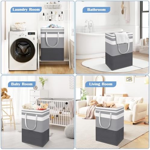 BlissTotes 3-Pack Laundry Basket, Collapsible Laundry Hamper, Grey, 88L - Image 6