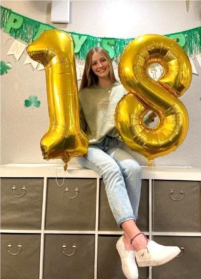 Gold Foil Number 8 Balloon 40 Inch, Helium Mylar Eight Number 8 18 28 38 48 58 88 Birthday Balloons, 8th Gold Women Men Wedding Anniversary, Graduations Party Supplies