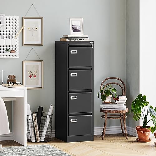 MIIIKO 4 Drawer File Cabinet with Lock, Metal File Cabinets for Home Office,Vertical Filing Cabinets Office Storage Cabinet for Letter,Legal,A4,File Folders(Black) - Image 6