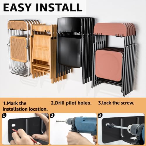YYR Folding Chair Storage Rack, Garden Tool & Foldable Chairs Organizer Hangers for Garage Organization, Lawn, Beach, Camping, Yard Chairs Hooks Wall Mount, Soild Metal Max Load 480 LBS - 4 Pack - Image 6