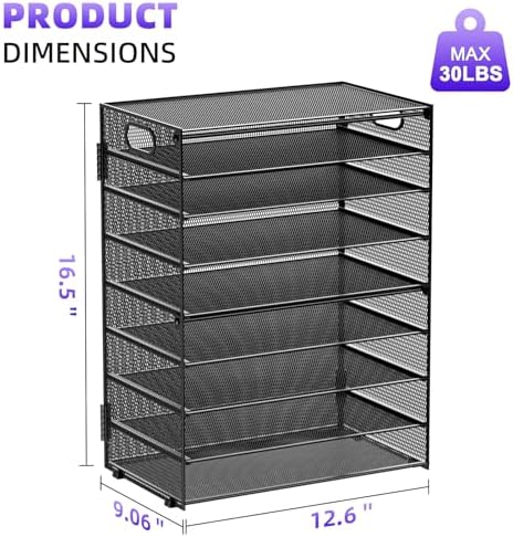 Marbrasse Paper Organizer Letter Tray, 9 Tier Mesh File Organizer with Handle, Paper Sorter Desk Organizer for Home Office Supplies - Image 6