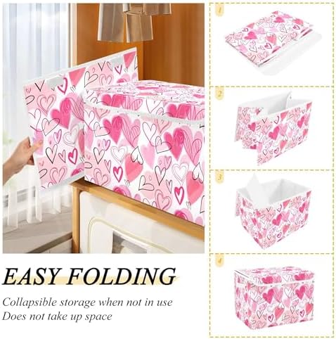Valentine's Day Storage Bins with Lids and Carrying Handle,Foldable Storage Boxes Organizer Containers Baskets Cube with Cover for Home Bedroom Closet Office - Image 4