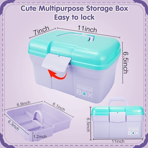 TERGOO 11in Mutipurpose Storage Box Organizer with Removable Tray, Portable Small Craft Organizer with Handle, Plastic Clear Tool Box Art Case for Makeup, Sewing, Nail, Hair Accessories (Purple Blue) - Image 2