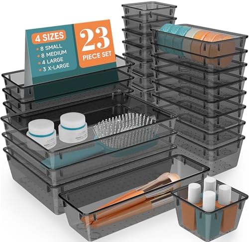 23 PCS Plastic Drawer Organizers Set, 4 Size Desk Drawer Organizer Trays by StorMiracle