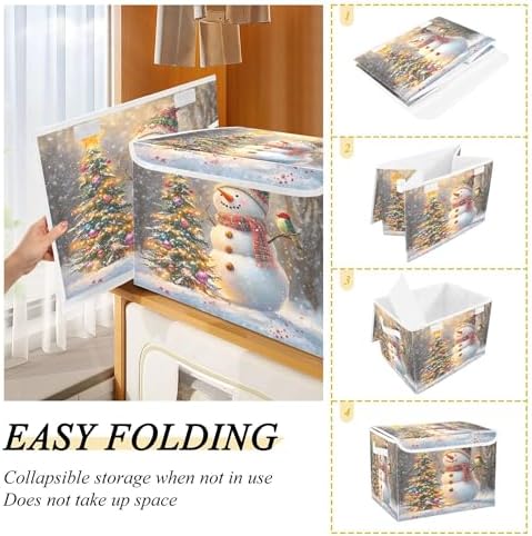 Whimsical Snowman Storage Bins with Lids and Carrying Handle,Foldable Storage Boxes Organizer Containers Baskets Cube with Cover for Home Bedroom Closet Office Nursery - Image 4