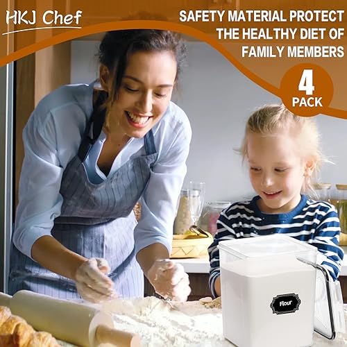 HKJ Chef 4 Pack Large Airtight Food Storage Containers with Lids (5.2L / 176oz), BPA Free Plastic Kitchen and Pantry Organization Contianers for Cereal Flour and Sugar Storage, Labels & Marker - Image 7
