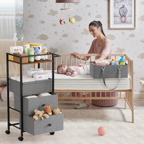 3In1 Modanais Baby Diaper Caddy Organizer Cart with Drawers, Black - Image 3