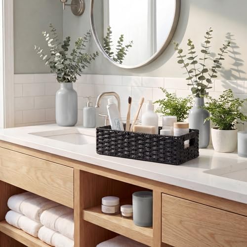 StorageWorks Toilet Basket Tank Topper, Bathroom Basket Organizer, Black - Image 6