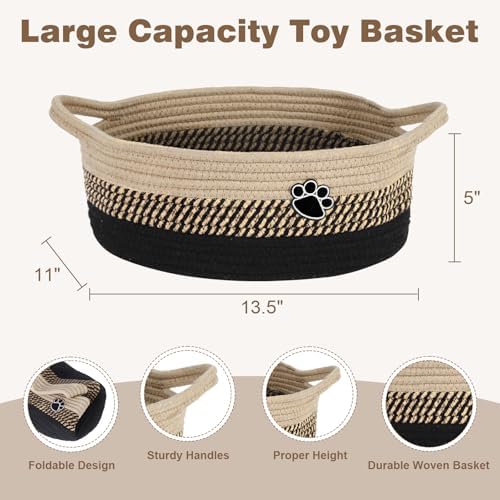 Optish Dog Toy Basket, Toy Box and Bin for Dog Cat Storage, 13.5" X 11" X 5" Small Woven Rope Basket for Baby Storage, Closet, Living Room, Brown & Black - Image 3