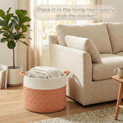 Artfeel 100L Large Cotton Rope Basket, Decorative Woven Blanket Storage for Living Room, Boho Toy Storage & Toy Box for Kids, Versatile Laundry Basket & Nursery Hamper for Blankets(Orange) - Image 2