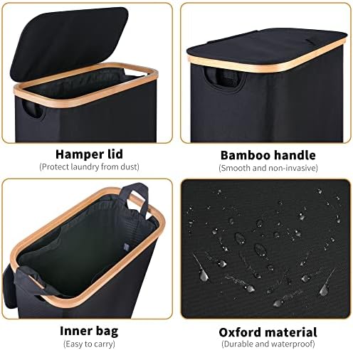 IEGrow Laundry Hamper with Lid,65L Laundry Basket with Mesh Bags,Black - Image 2