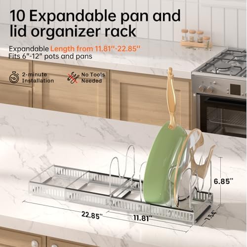MUDEELA Expandable Pot Pan Lid Organizers inside Cabinet, 10 Divider-Silver - Image 2