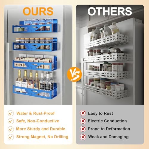 Magnetic Spice Rack for Refrigerator, 4 Pack Metal Magnetic Shelf Organizer for Fridge Side, Strong Spice Storage Rack for Kitchen, Dark Blue - Image 5