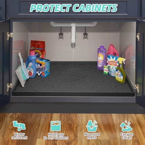 SIKADEER Waterproof Under Sink Mat Silicone 25"x19", Kitchen Cabinet Liner - Image 5