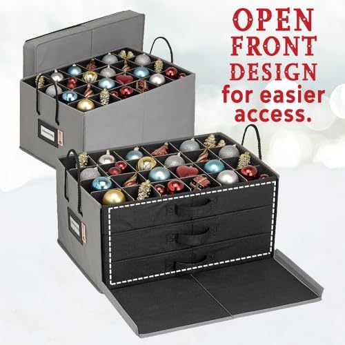 HOLDN’ STORAGE Christmas Ornament Storage Box with Dividers, Holds 72 Ornaments (3 Inch), Large Ball Storage Container with 3 Removable Trays, Durable and Portable - Gray - Image 6
