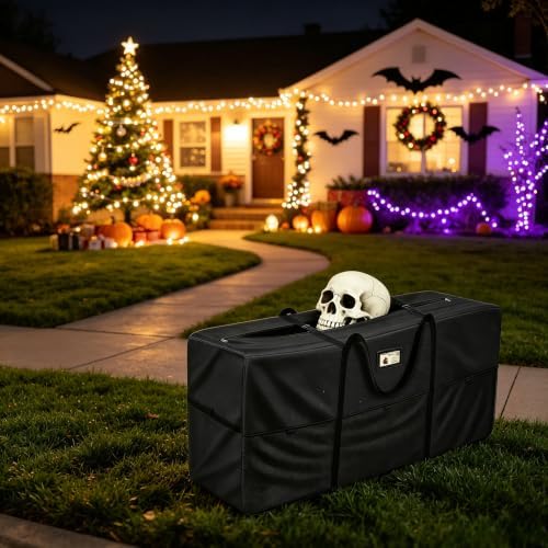 12FT Halloween Skeleton Storage Bag, 600D Oxford 6 Organized Mesh Pockets - Image 2