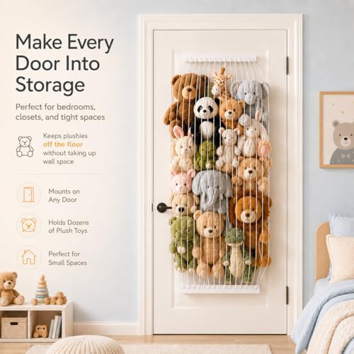 Stuffed Animal Storage Wood Soft Toy Storage for Kids Room，Wall Mount Door Hanging Stuffed Animal Toy Organizer Shelf for Nursery Play Room White -Patent - Image 4