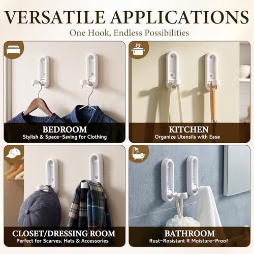 Foldable Wall Hooks, 2 Pack White Heavy Duty Coat Hooks, Screw Mounted - Image 6