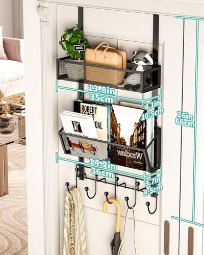 HapiRm Over The Door Hooks with 9 Hooks and 2 Baskets, Rustproof & Waterproof 304 Stainless Steel Door Hanger, Storage Organizer for Bathroom, Kitchen, Bedroom-Black (for 1.57in Doors) - Image 6