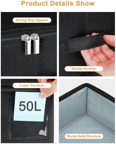 punemi 50L Under Bed Storage Containers with Zipper Lid, 3Pack, Black - Image 6