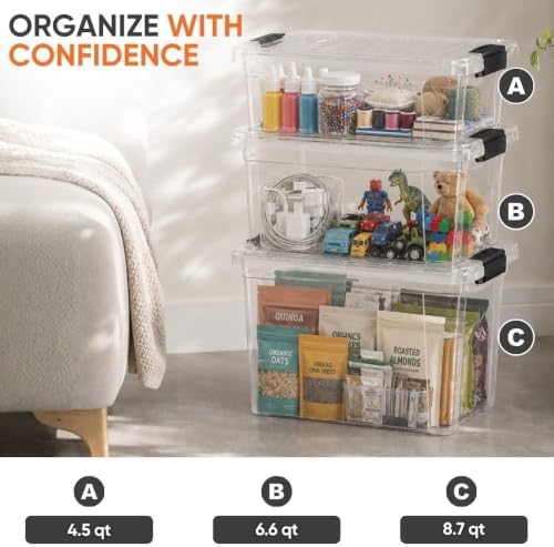Superio Clear Plastic Storage Bins with Lid, Organizing Containers, Stackable Plastic Tote for Home, Garage, Dorm, School, and Office (4.5 Quart, 12-Pack) - Image 5