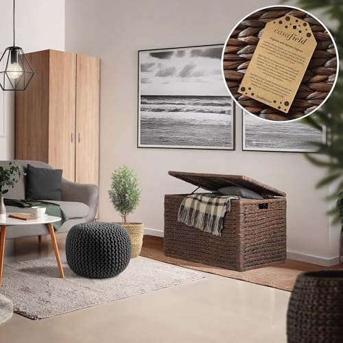 Casafield 30" Storage Chest with Lid, Handles, Safety Hinge - Espresso Dark Brown, Hyacinth Wicker Storage Trunk for Entry Way, Living Room, Bedroom - Image 2