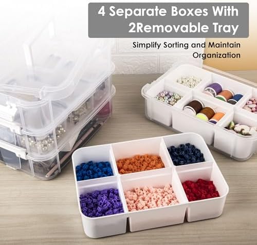 CraftGenes Craft Organizer, 4 Tier Storage Box with Removable Trays, White - Image 2