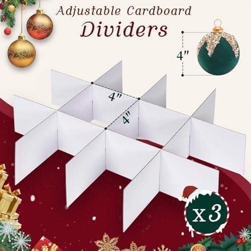 Christmas Ornament Storage Box with Adjustable Dividers Zippered Top Stores up to 36 Holiday Ornaments (4 Inch) Xmas Ball Decorations Organizer Storage Container Bin - Image 3
