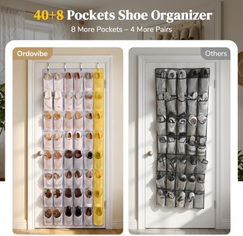 48 Pockets Over the Door Shoe Organizer, Mesh Hanging Shoe Rack for Women, 6-Column Heavy Duty Shoe Storage for Sneakers & Heels, Behind Door Holder for Entryway Bedroom Dorm College, Gray - Image 3