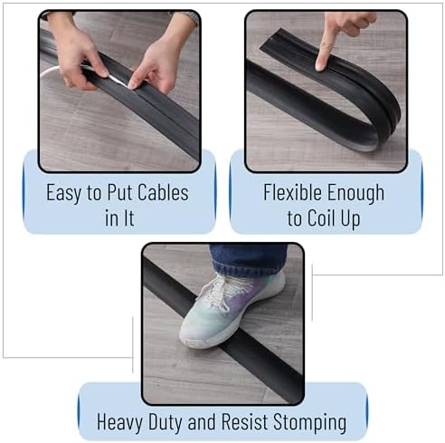 Bates- Floor Cord Cover, 10ft, Cable Cavity 0.6" (W) x 0.31" (H), Heavy Duty Wire Protector, PVC Extension Cords Hider, Protect Cords, Prevent Cable Trips, Cord Hider for Office, Home, Outdoor - Image 5